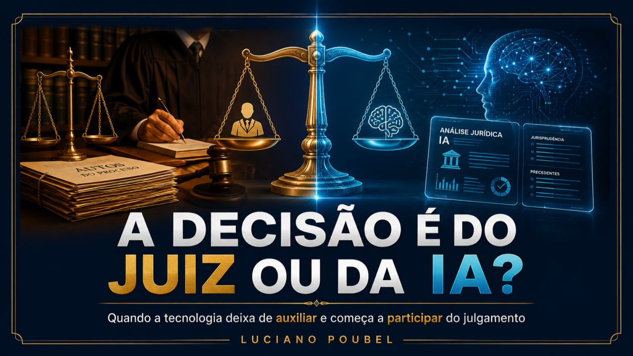 Capa original do artigo A decisão é do juiz ou da IA? Quando a tecnologia deixa de auxiliar e começa a participar do julgamento, de Luciano Poubel.