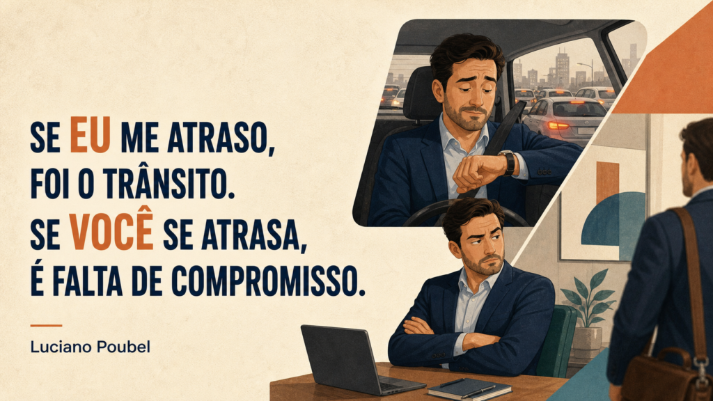 Se eu me atraso, foi o trânsito. Se você se atrasa, é falta de compromisso.
